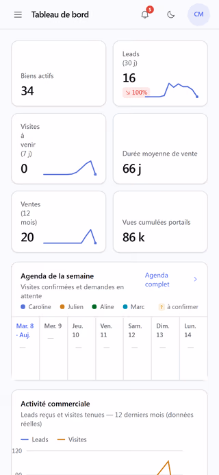 Pour l’agence : écran réel de KeyZ sur mobile