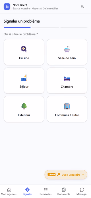 Pour le locataire : écran réel de KeyZ sur mobile